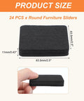 Heavy Duty Felt Furniture Sliders 24 Piece 2.5 Inch Square Movers Smooth Glide Pads with dimensions shown in hand for easy reference.
