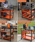 Rugged Portable Welding Table On Wheels With 36 By 24 Inch Work Surface 161 5/8 Inch Fixture Holes Heavy Duty Steel Frame Storage Panels