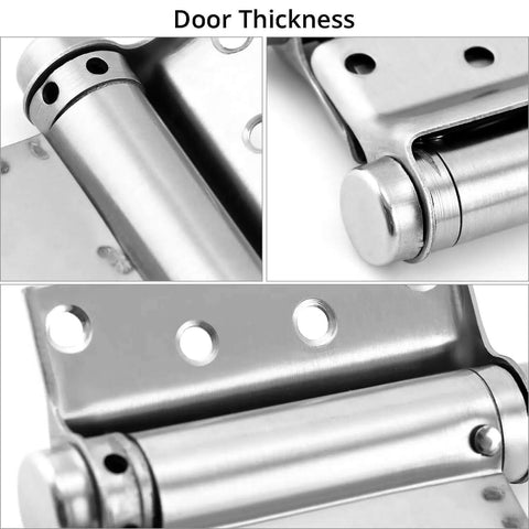 Close-up of Heavy Duty Cafe Saloon Bar Door Swing Hinges, focusing on rust-resistant 201 stainless steel body, supports 16.5 lbs per hinge.