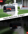 2 Inch Reflective Mailbox Numbers For Outside 5 Sets Self Adhesive Vinyl House Numbers on mailbox, day and night view.