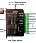 Diagram of Four Pack Stepper Motor Driver Controller For CNC Machines, 4A 9 To 42V Bipolar H Bridge, showing connection settings.