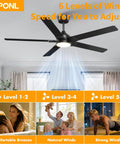 52 Inch Ceiling Fan With Lights And Remote, Black Finish, Reversible 5 Blade Design in a living room with speed settings.
