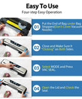 All In One Automatic Food Vacuum Sealer With 8 In 1 Functions, step-by-step sealing instructions guide, stainless steel