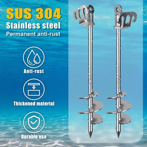 Beast Mode Heavy Duty 36 Inch Sand Boat Anchor With 32 Foot Thick Rope Hook And Float Ball 304 Stainless Steel Screw In Anchor For Pontoon Jet Ski Kayak Sandbar Beach, stainless steel screw anchor