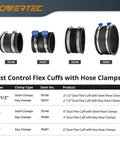 Image of various sizes of dust control flex cuffs with hose clamps, including a Two And A Half Inch Dust Control Flex Cuff With Adjustable Key Hose Clamps Rubber Cuff Connector For Woodworking Dust Collection Fittings Hose Adapters And Dust Collector Accessories Airtight Seal, depicted alongside other sizes.