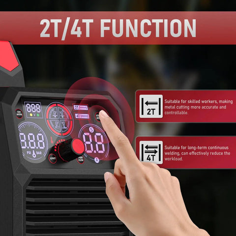 Close-up of controls on 4 In 1 Plasma Cutter With 65 Amp Dual Voltage 110 Volt 220 Volt Non High Frequency Non Touch Pilot Arc