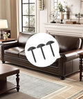 200 Piece Antique Black Dome Upholstery Tacks and Vintage Thumb Nails For Sofa Furniture Restoration Plus Compact Storage Case For A No Sweat Weekend Craft Build displayed next to a sofa.