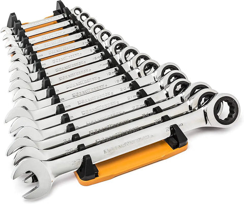 Two Piece Reversible Wrench Rack Set With 16 Slots Per Rack For Up To 32 SAE And Metric Wrenches Up To 1 Inch Or 25 Mm Quick Change