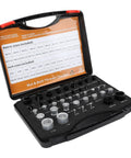Top Tier 44 Piece Metric And Imperial Fastener Gauge Set Made From Durable Aluminum for precise thread checking in open case.
