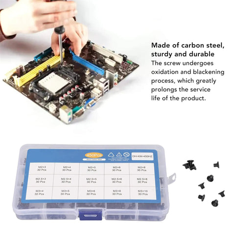 450 Piece Laptop Screws Kit With 15 Sizes M2 M2.5 M3 Replacement Screws For Notebook Computers And Electronics Repair Durable Carbon Steel Assortment With Storage Box
