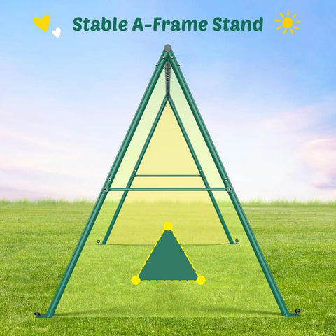 Stable A-frame stand for Heavy Duty 440lbs Capacity Backyard Swing Set With 2 Seats, Saucer And Belt Swings, Weatherproof.