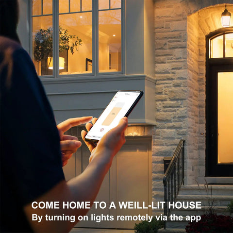 Person using smartphone app to control Zigbee Smart Edison Bulbs 6 Pack Hub Required For SmartThings And Echo Built In Hub Compatible