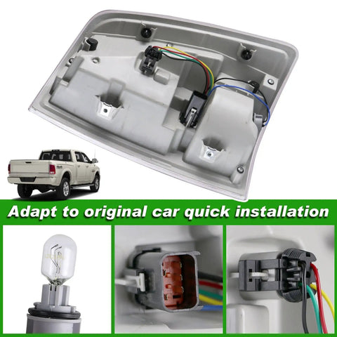 Dodge Ram LED Tail Light Assembly Right Passenger Side For 2013-2018 Ram 1500 And 2014-2018 Ram 2500 3500 Tail Lamp Replacement CH2801203 68093078AB DirectFit back view with plug-and-play connectors.