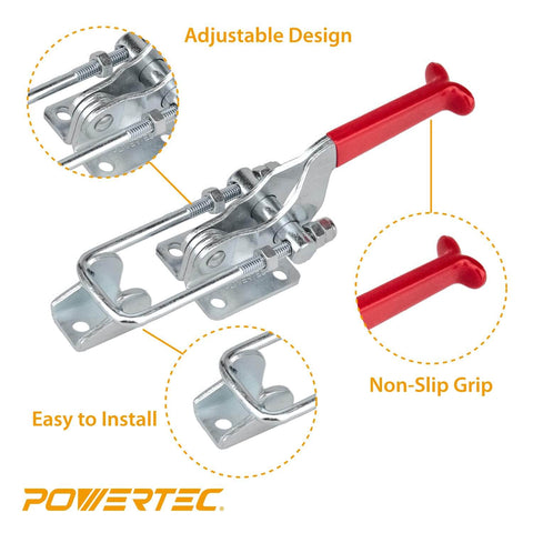 Beefy Toggle Clamp With 2000 Lbs Holding Power, Adjustable U Bolt Latch 40341 shown with antislip hand grip and zinc finish