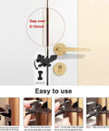 Instructional image showing installation of Heavy Duty Adjustable Portable Door Lock For Home, Hotel, Airbnb And Dorm on a door.