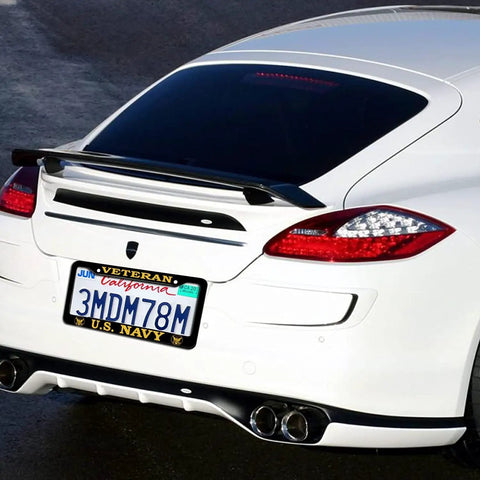 Matte Black Aluminum License Plate Frame 2 Pack Universal Fit For US And Canada Plates With Screw Set Durable Weatherproof Shield Navy Veteran Car Plate Protection on white car