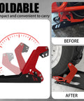 Foldable Heavy Duty Motorcycle Wheel Chock Transport Stand With 1800 Lbs Adjustable Capacity Universal 8 To 21 Inch Wheels