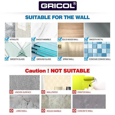 Image showing surfaces suitable and not suitable for installing Corner Shower Caddy 2 Pack Adhesive Wall Mounted Basket Organizer.