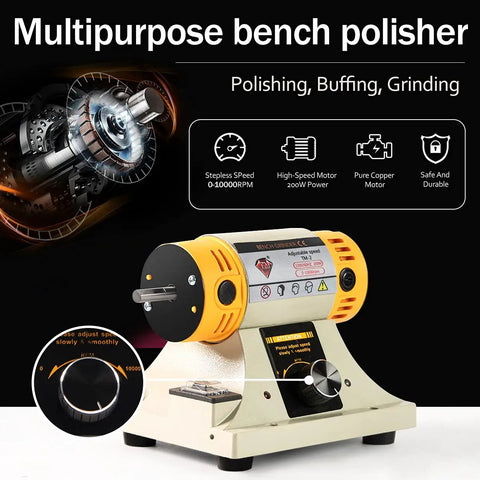 Adjustable Speed Polishing Machine For Jewelry Making, Woodworking And DIY Projects, bench polisher with features displayed