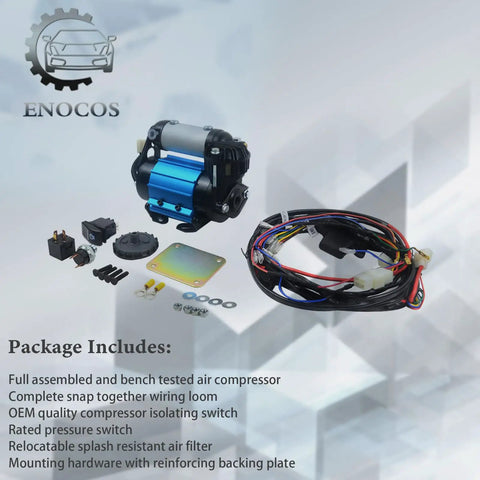 12V On-Board High-Performance Air Compressor for Tire Inflation with wiring and components