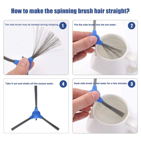 Instructions for straightening side brush in Replacement Parts Kit For Eufy RoboVac 11S Max, 15C Max, 30C Max, G30 Edge And G10 Hybrid