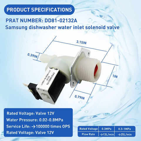 Water Inlet Valve Replacement For Dishwashers Compatible With Models DW60R2014US DW80M2020US DW80N3030US DW80R2031US Replaces DD81 02265A