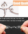 5 Piece Screw In U Shaped Eyeglass Nose Pads Super Comfy Hella Soft Silicone on glasses, showing clear silicone material and fit.