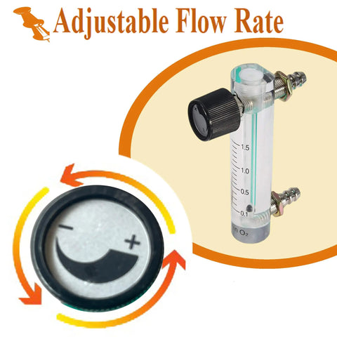 Go To Oxygen Flow Meter 0.1 To 1.5 LPM Gas Regulator With Copper Connector, shown with adjustable flow rate knob.