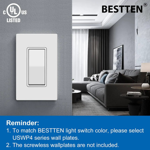 30 Pack Single Pole Decorator Light Switches 15A 120 277V Paddle On Off Rocker Interrupter UL Listed White Solid Polycarbonate Construction Wall Plate Not Included installed in modern living room