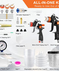 Premium Hvlp Air Spray Gun Kit Featuring Dual Precision Nozzles For Automotive Painting and various accessories displayed.