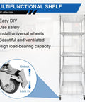 Rugged Five Tier Heavy Duty Wire Storage Rack On Wheels With Shelves Rust Resistant Steel Waterproof Liners NSF Certified Stable