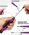 Hands adjusting extension shaft on 115 In 1 Precision Screwdriver Set With Pro Grade Magnetic Bits Including Torx Triwing Phillips Pentalobe
