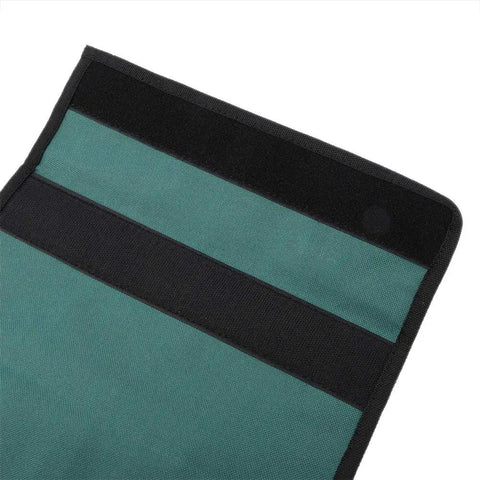 Close-up of Foldable Portable Garden Tool Pouch And Kneeling Stool Bag For Outdoor Gardening with durable fabric and large pocket.