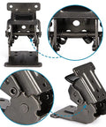 Kickass Pair Of Steel Folding Brackets With Dead Nuts Self Locking Design For Tables Workbenches And Sleeping Platforms Smooth Adjusts From Zero To One Eighty Degrees Drop In Upgrade, detailed view of spring latch mechanism.