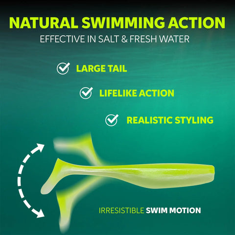 4 Inch Soft Plastic Paddle Tail Swimbaits Pack Of 12 Electric Green With Realistic Kicking Action illustration