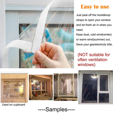 Ditch The Winter Chill With Adjustable Clear Window Insulation Kit Featuring Tough Adhesive Strips Reusable Plastic Film Wrap Keeps House Cozy Quick Peel And Stick Any Window Size Upgrade - Person removing clear insulation film from window frame.