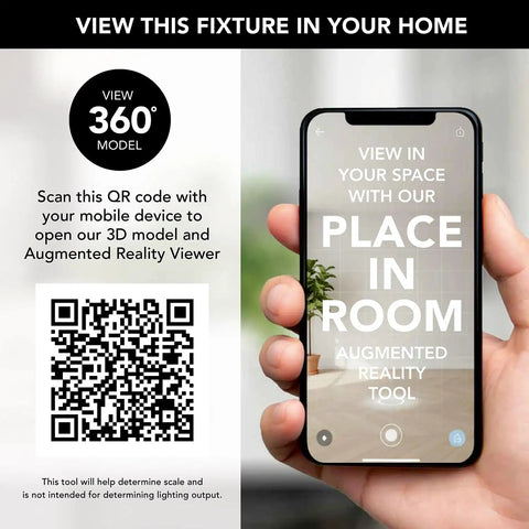 QR code and smartphone displaying augmented reality for Dawson White Fabric Stay-Straight Shade Bath Vanity Light 3-Light Wall Mount In Aged Brass.