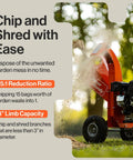 7 HP Mini Wood Chipper Shredder Mulcher For Yard Cleanup in action, chipping branches with 3 inch capacity; side view perspective.