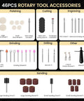 46-piece accessory kit for Beast 1200W Flex Shaft Rotary Tool With 30000 RPM Variable Speed, offering tools for polishing, cutting, engraving.
