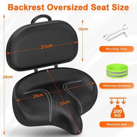 Oversized Bike Seat With Adjustable Backrest For Electric Bikes And Tricycles High Memory Foam Replacement Saddle For Men And Women 33x29x9 Cm Cushion For Long Rides All Day Comfy, black seat with 31cm backrest and 33cm saddle