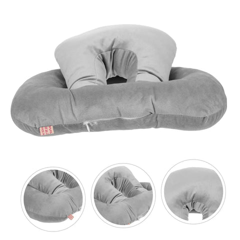 Portable Ergonomic Nap Pillow For Office And School, Face Down Sleep Cushion In Gray with plush material and arm support