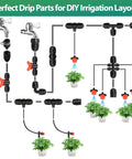 Diagram showcasing 14 Pack One Half Inch Drip Tubing Elbow Fittings With Barbed Lock Nuts For Garden Irrigation Systems layout.
