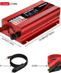 1000W Car Power Inverter With LCD Display 12V DC To 110V And 120V AC, shown with cables and dimensions