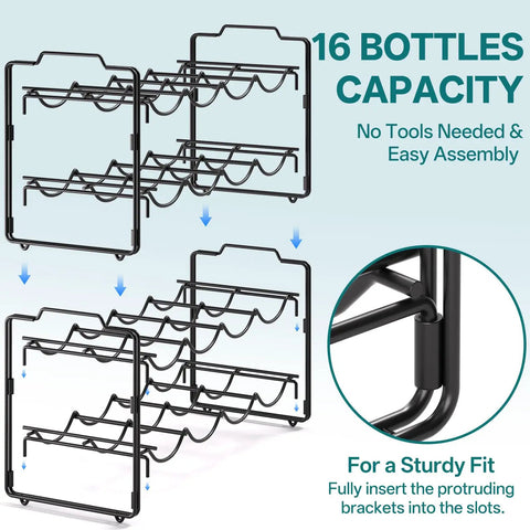 Stackable Metal Water Bottle Organizer 4 Tier Rack For 20 30 40 Oz Tumblers From Yeti And Stanley, holds 16 bottles