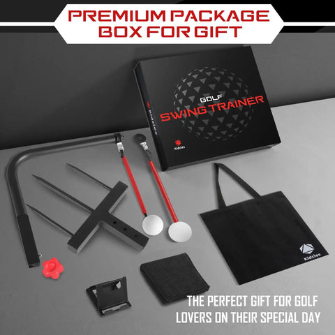 Durable Iron Golf Swing Trainer For Kids And Teens, A Kid Friendly Practice Swing Aid With Replacement Ball Included, Adjustable Height, Easy Setup, Perfect Golf Gift For Young Players set with accessories.