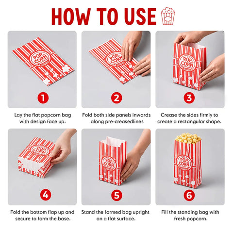 Step-by-step guide on using Popcorn Bags 120 Pack 1oz Servings Bulk For Popcorn Machines Movie Nights And Home Theater Snacks Made From Food Grade Paper Easy Open Durable Bags Great For Family Gatherings And Quick Movie Night Cravings.