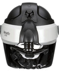 Front view of a black and silver helmet with M-930 marking and integrated air protection