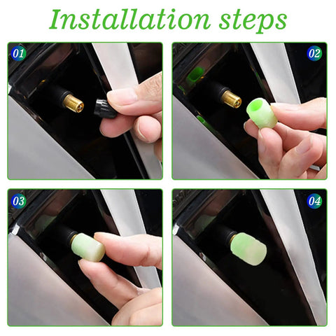 Step-by-step installation of Glow In The Dark Tire Valve Caps 8 Pack Blue And Green Universal Fit For Cars SUVs Trucks Motorcycles