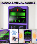 Close-up of SUNMAY 7-in-1 Stud Finder Wall Scanner with Laser Level showing audio and visual alerts on its HD screen.