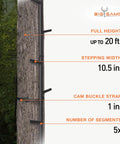 20 Foot Quick Stick Climbing Sticks Tree Stand Hunting Gear System for Mobile Deer Hunters Fast And Easy Portable Setup Durable Steel Construction info graphic